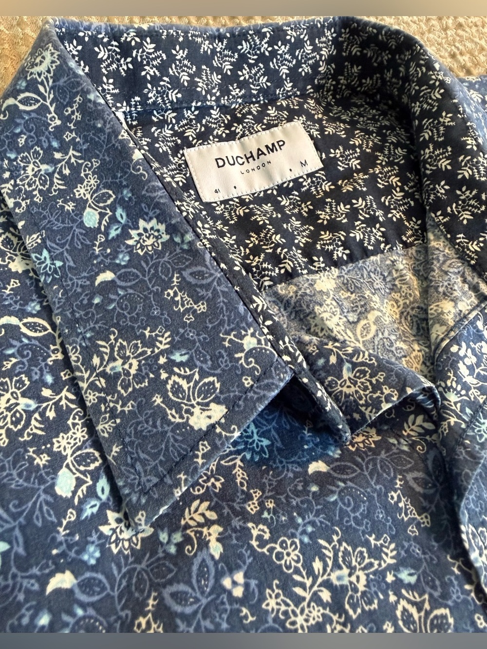 Duchamp London Floral Paisley Stretch Dress Shirt Men’s M 41 Blue